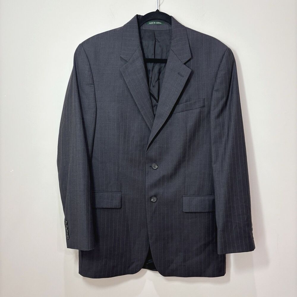 Vtg Ralph Lauren Pinstripe 100% Wool Blazer Jacket Dark Gray Men 38L Academia